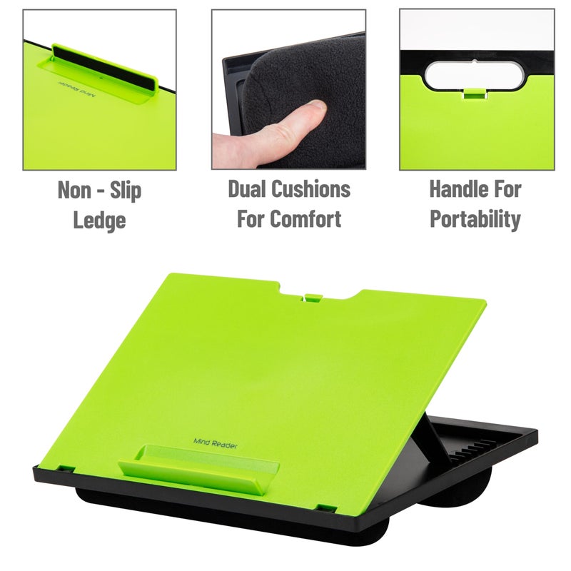 Mind Reader Lap Desk Laptop Stand, Bed Tray, Collapsible, Cushion, Portable, Dorm, Plastic, 14.75" L x 11" W x 7.3" H, Green - Image 4